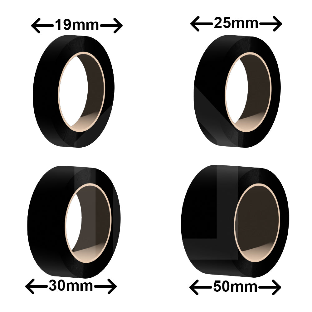 Scapa 408 Elektro-Isolierband – Grafik mit verschiedenen Rollenbreiten, ideal für professionelle Kabelisolierung und elektrische Anwendungen in Handwerk und Industrie