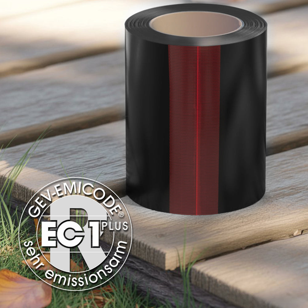 Selftech schwarzes, selbstklebendes Terrassenschutzband 4 mm – robustes Schutzband mit Klebeschicht für Terrassen und Holz, Produktbild im Onlineshop der Selftech Systembaustoffe GmbH