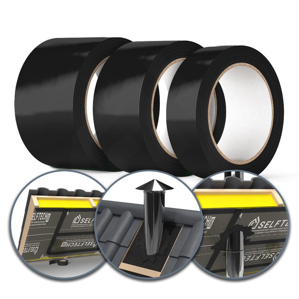 CT Roof Tape Hochleistungs-Klebeband für Dachbahnen, schwarzes Klebeband in Rollen, inklusive Zusatzbilder zur Anwendung im Dachbau