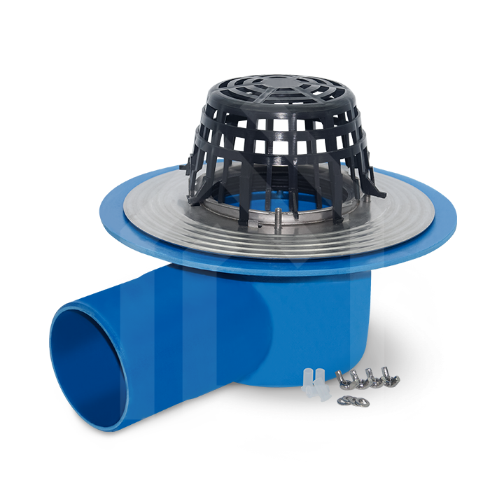 Grumbach Universal Gully für Flachdachablauf, waagerechte Ansicht, langlebiger Kunststoffablauf zur effizienten Entwässerung von Flachdächern