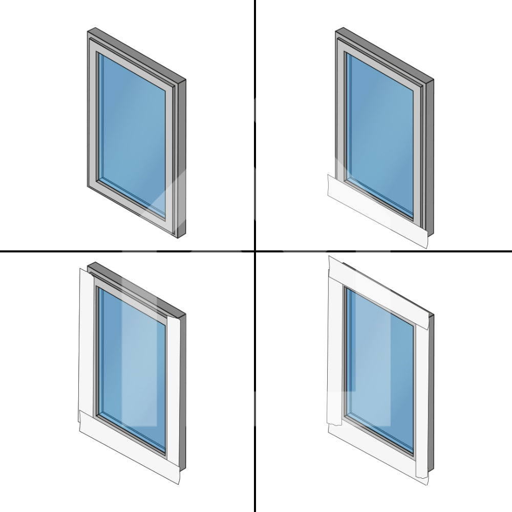 Montageanleitung Grafik für Hanno Folienband, schematische Darstellung zur richtigen Anbringung und Verarbeitung des Klebebands bei Abdichtungsarbeiten