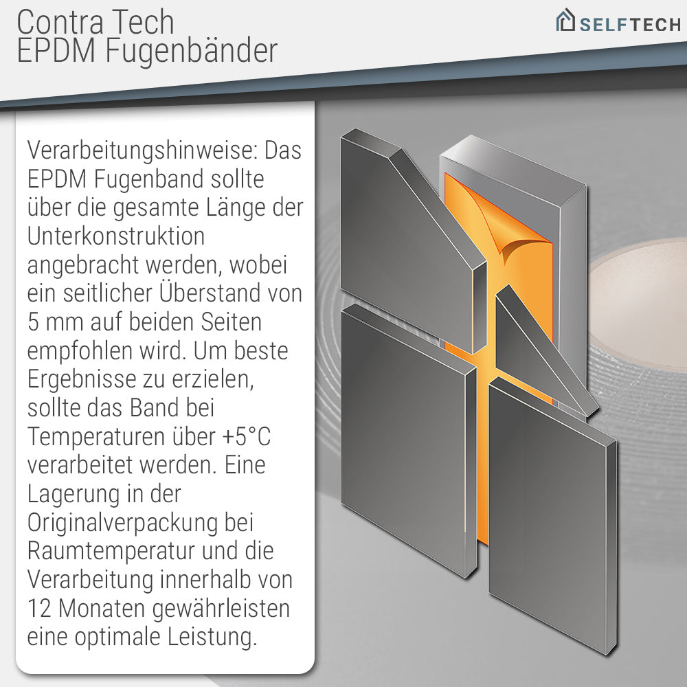 Verarbeitungshinweis und Fugenband Selftech Contra-Tech Flex EPDM – technische Anleitung zur fachgerechten Anwendung im Onlineshop der Selftech Systembaustoffe GmbH
