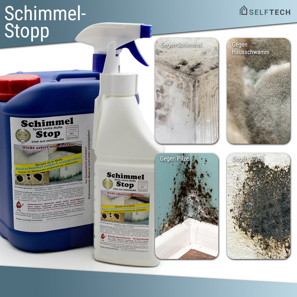 Selftech Schimmel Stopp Reiniger, kraftvolles Reinigungsmittel gegen Schimmel, Hausschwamm und Pilze zur effektiven Entfernung und Vorbeugung in Innenräumen-Artikelbild-3-moegliche-untergruende