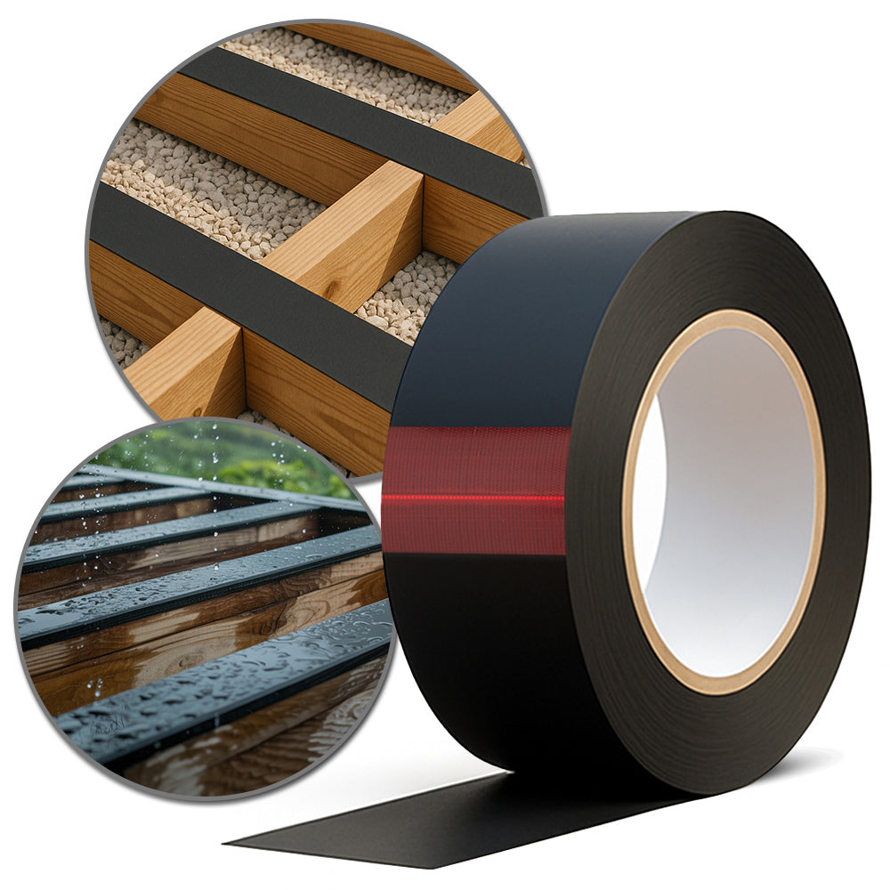 Selftech schwarzes Terrassenschutzband 2,5 mm – widerstandsfähiges Schutzband für Holz- und Terrassenflächen, Produktabbildung im Onlineshop der Selftech Systembaustoffe GmbH