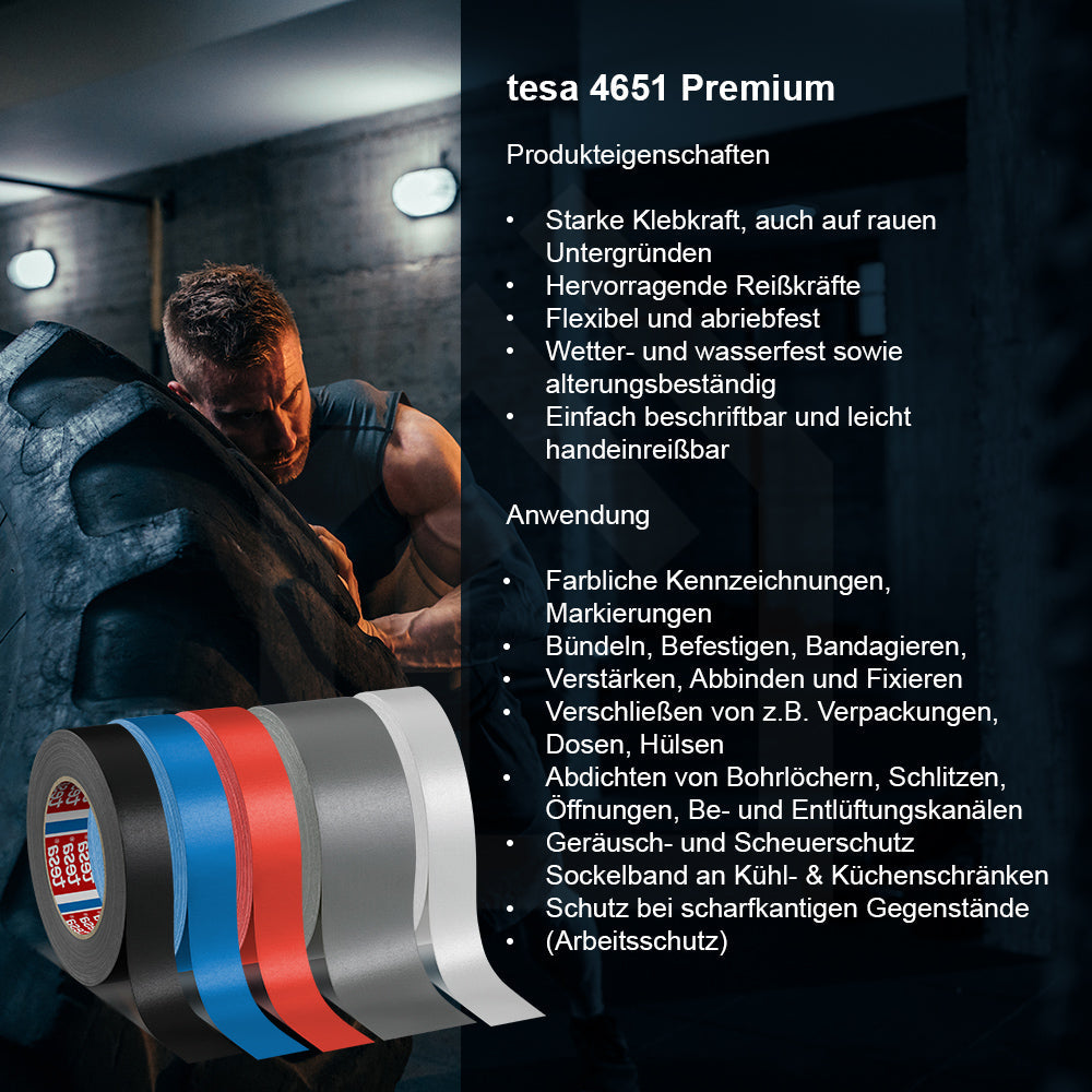 tesa Premium Gewebeband 4651 Panzertape – starkes, reißfestes Gewebeband für Reparaturen und vielseitige Einsatzbereiche